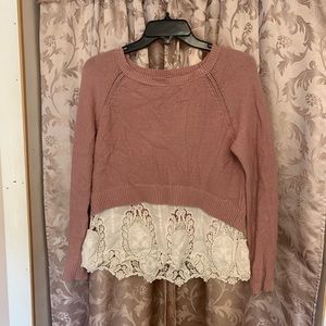 Pink long sleeve shirt w/ lace bottom